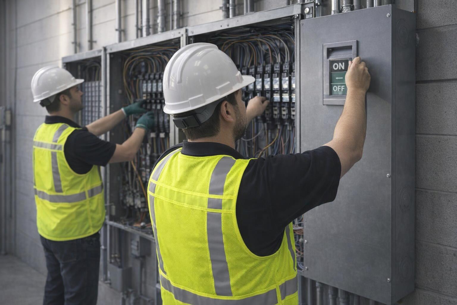 Picture of an electrician on a late-night service call in Langford, BC