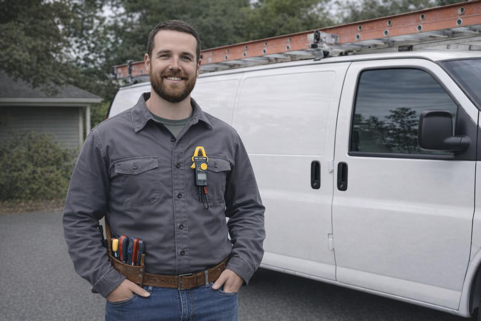 Picture of an electrician fixing a circuit in Central Saanich, BC
