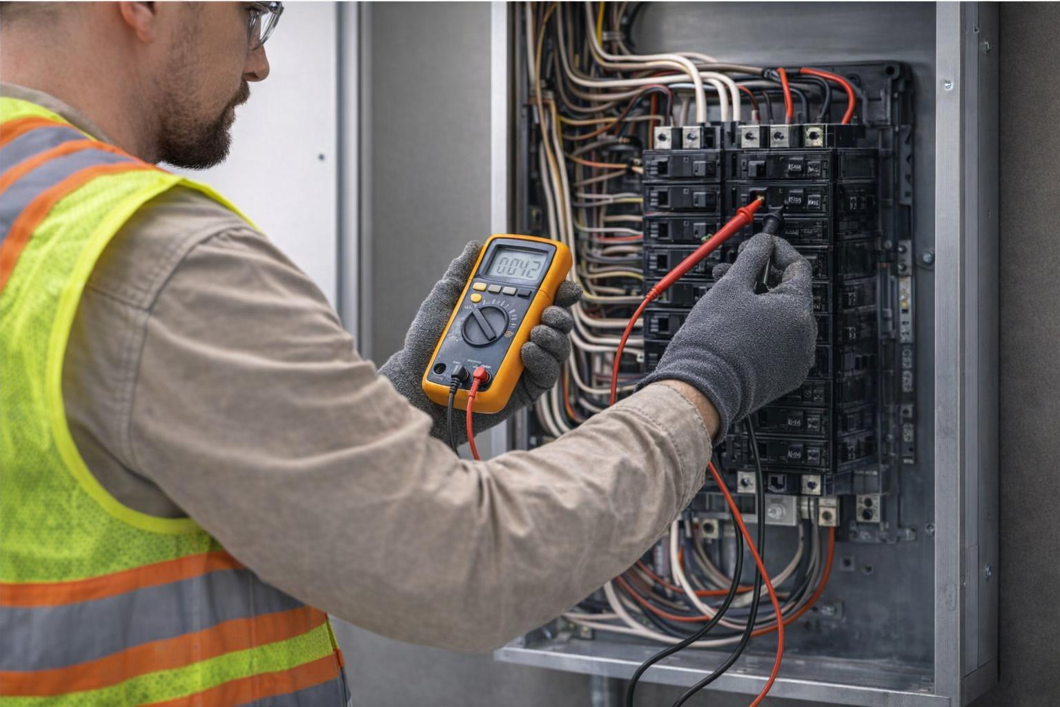 Picture of an electrician fixing a circuit in Esquimalt, BC