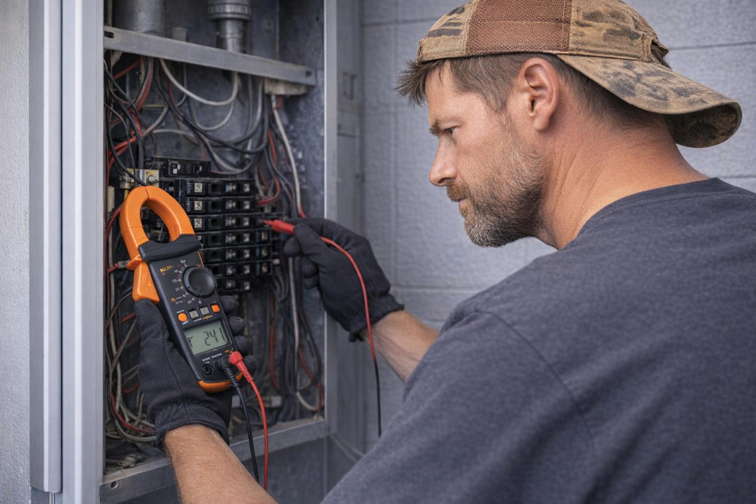 Picture of an electrician fixing a circuit in Highlands, BC