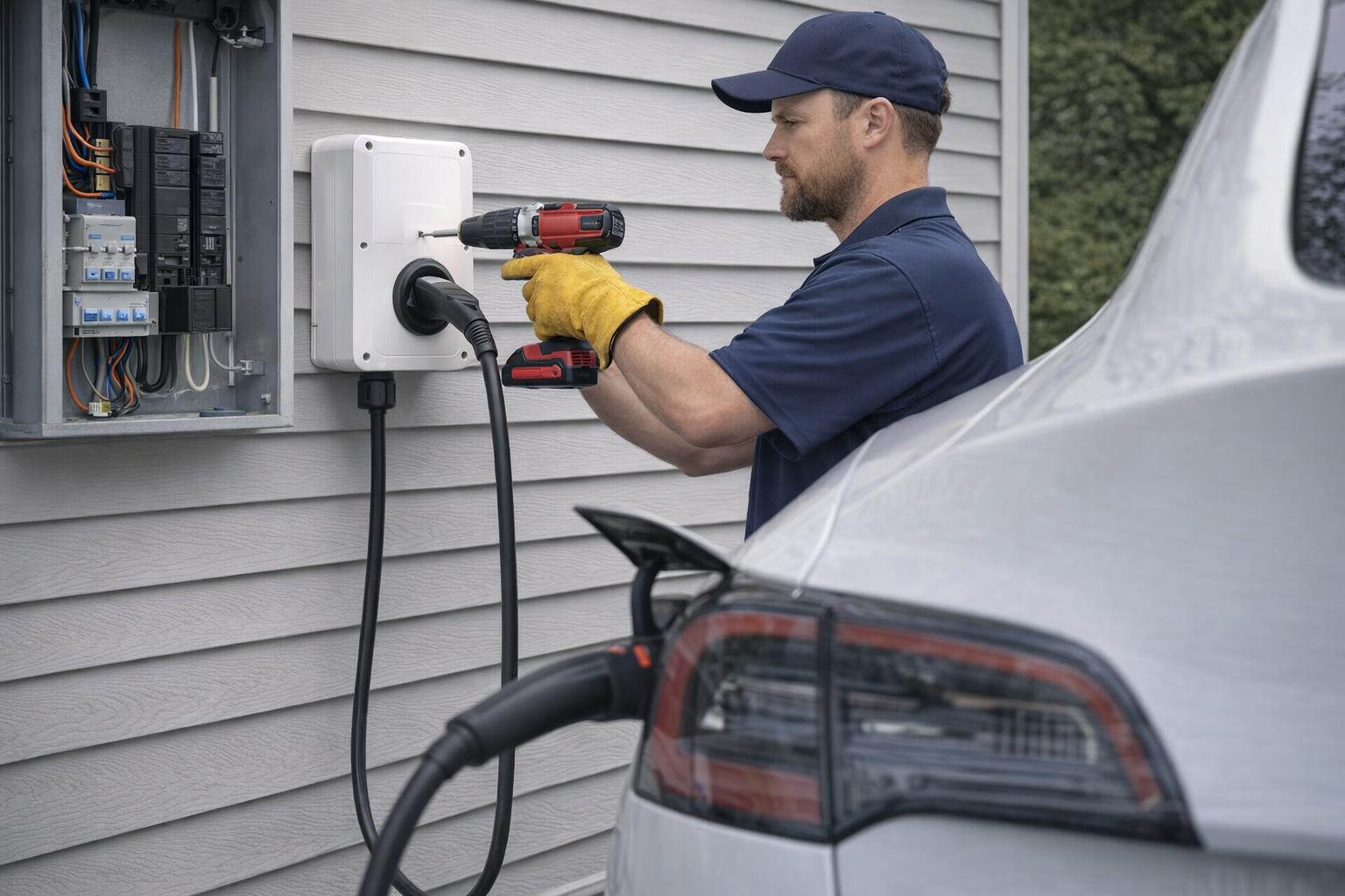 Picture of an electrician fixing a circuit in Saanich, BC
