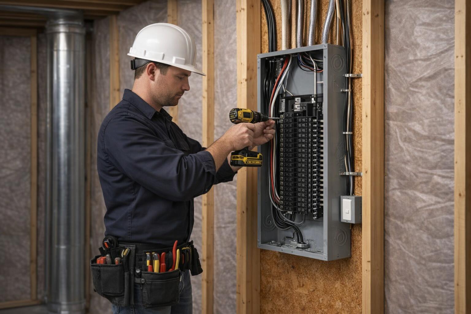 Picture of an electrician fixing a circuit in Sidney, BC