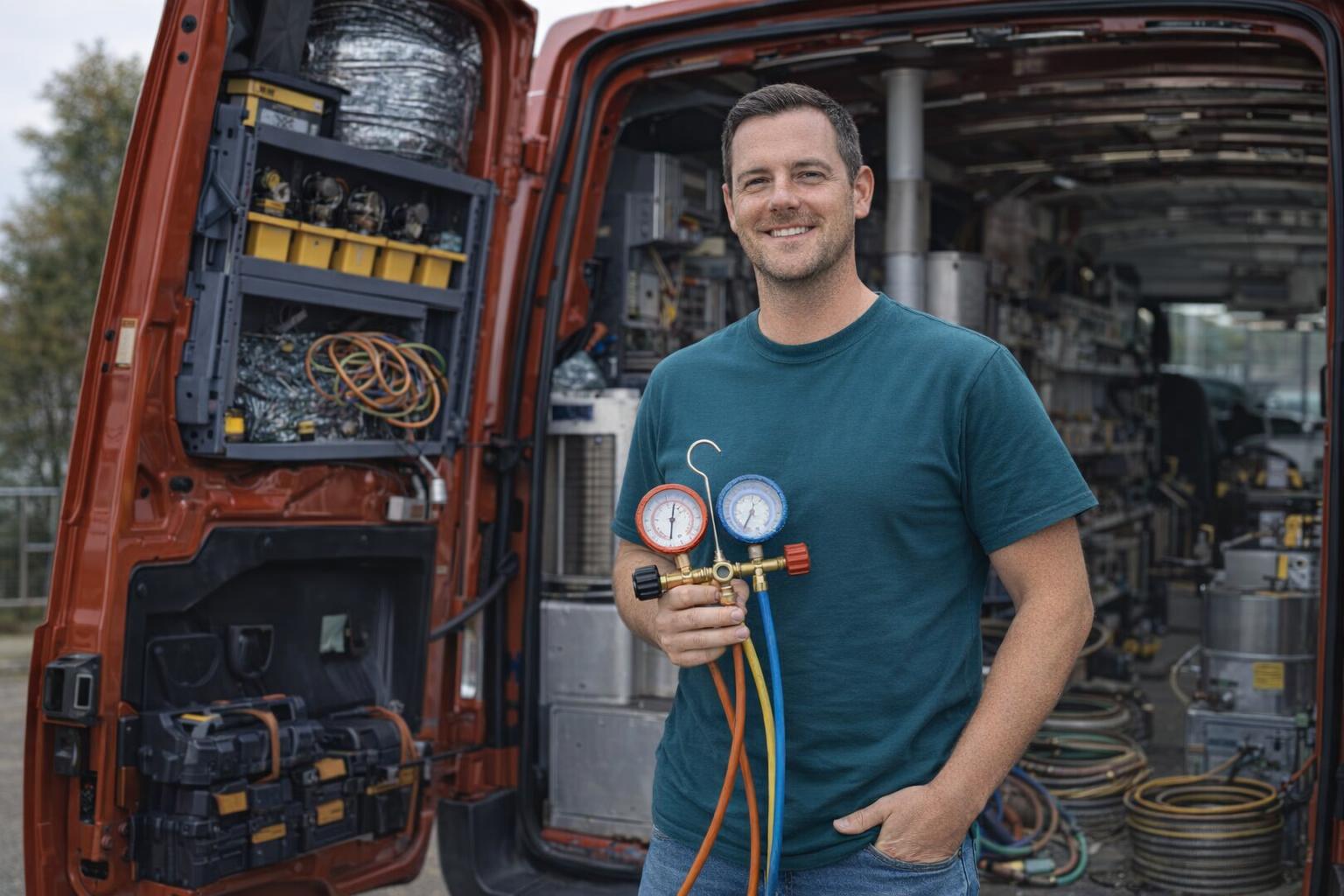 Picture of an electrician servicing a commercial electrical panel in Colwood, BC