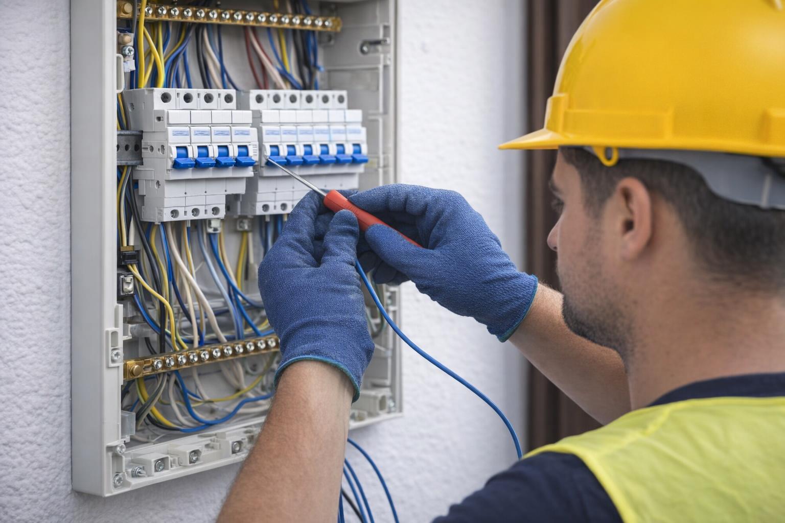 Picture of an electrician making an emergency electrical repair in Colwood, BC