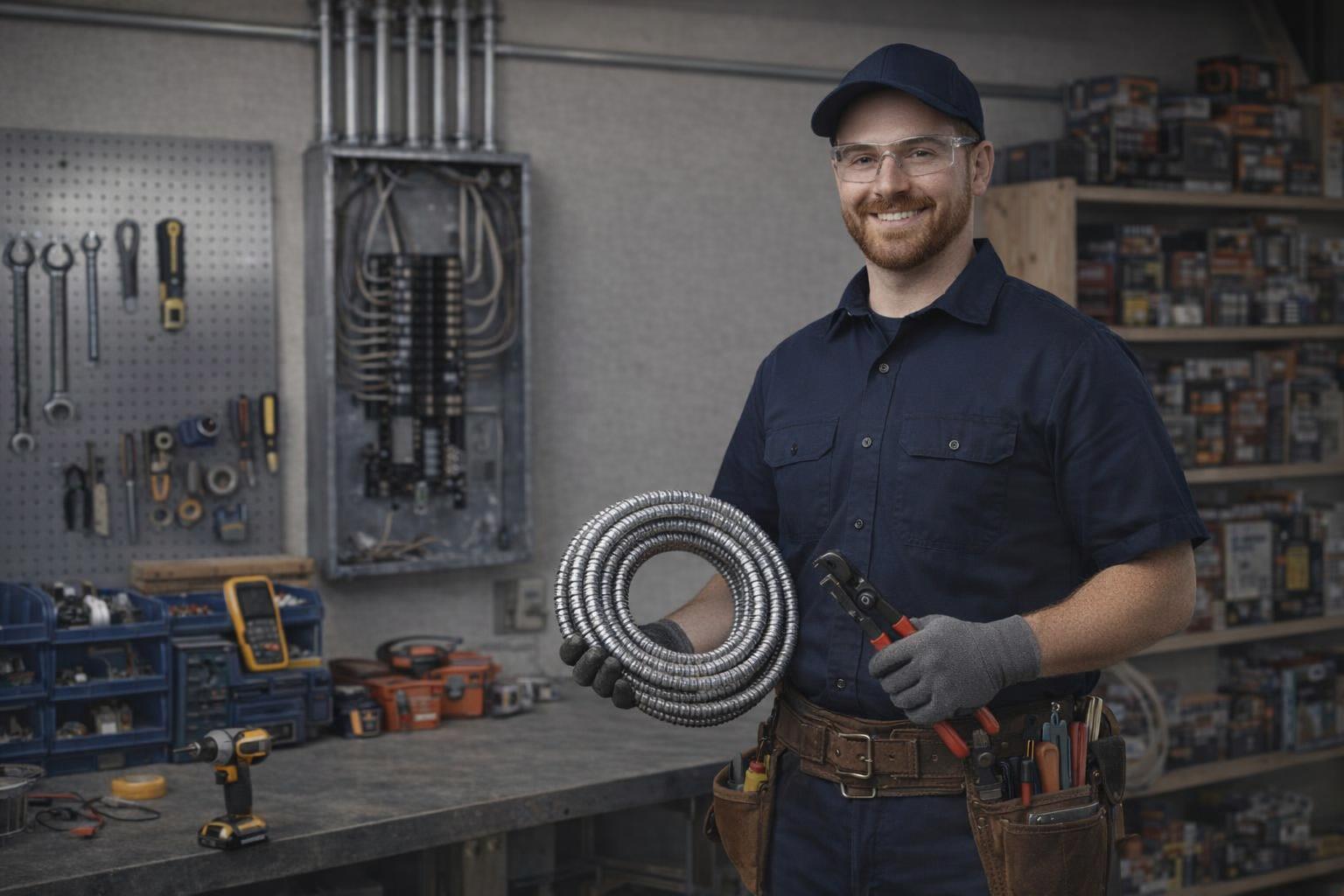 Picture of an electrician making an emergency electrical repair in Langford, BC