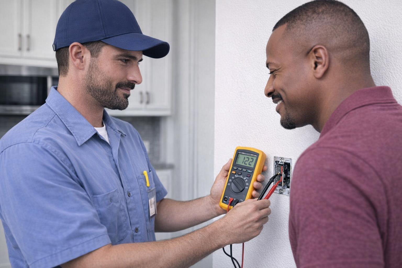 Picture of an electrician making an emergency electrical repair in Metchosin, BC