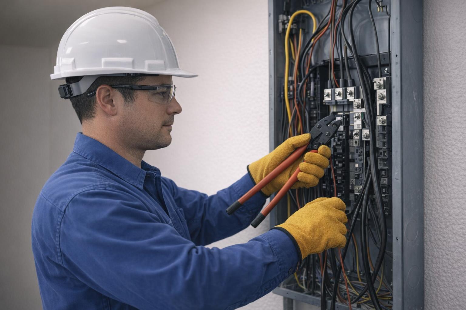 Picture of an electrician making an emergency electrical repair in North Saanich, BC