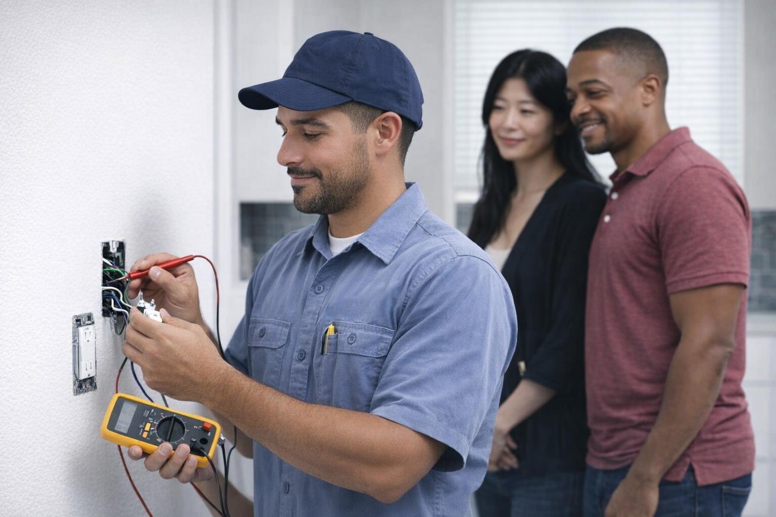 Picture of an electrician making an emergency electrical repair in Victoria, BC