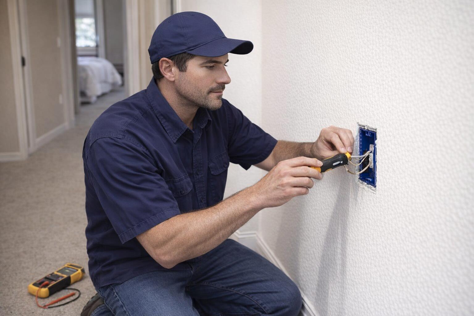 Picture of an electrician making an emergency electrical repair in View Royal, BC