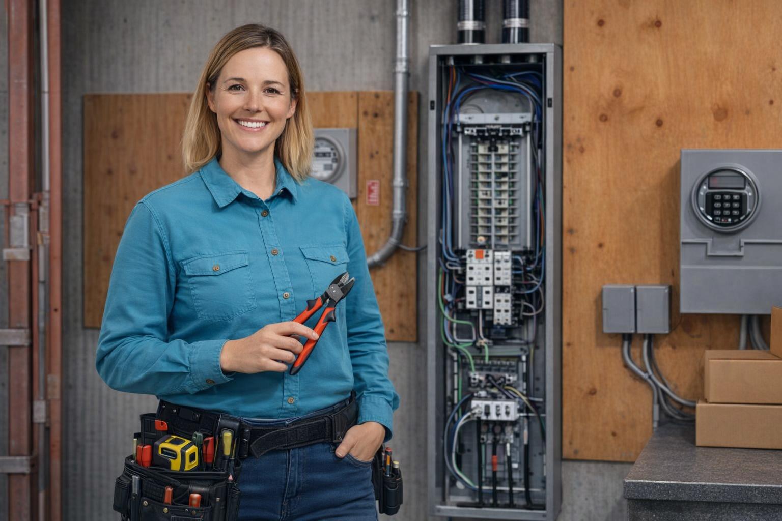 Picture of a licensed electrician inspecting electrical wiring in Central Saanich, BC