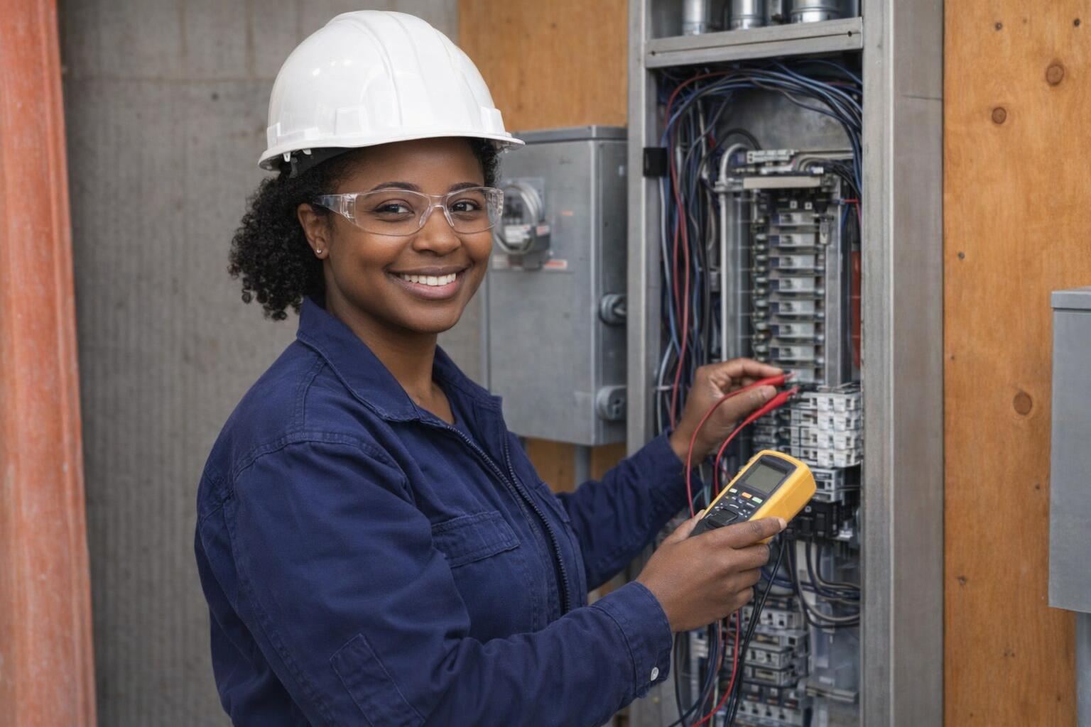 Picture of a licensed electrician inspecting electrical wiring in North Saanich, BC