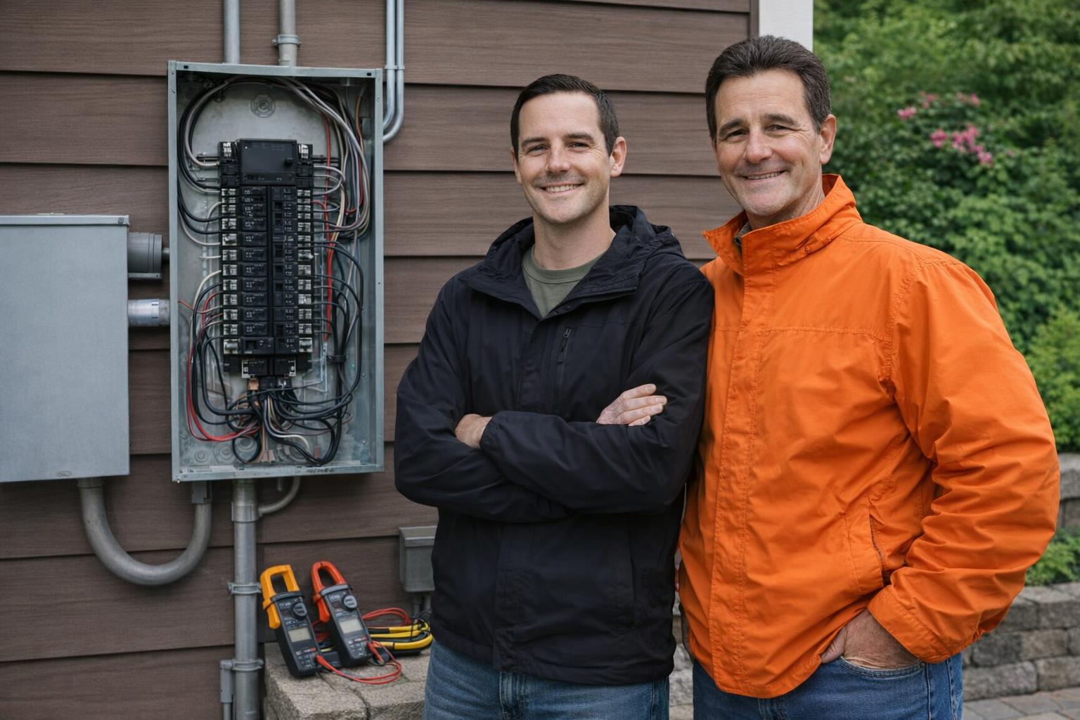 Picture of a licensed electrician inspecting electrical wiring in Oak Bay, BC