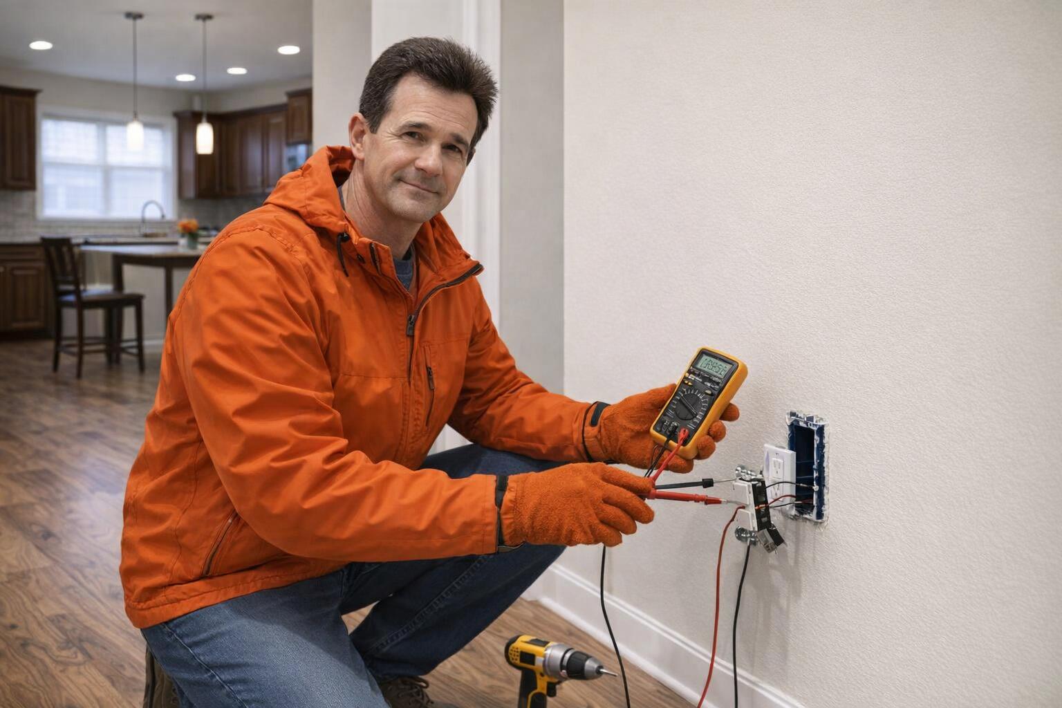 Picture of a licensed electrician inspecting electrical wiring in Sidney, BC