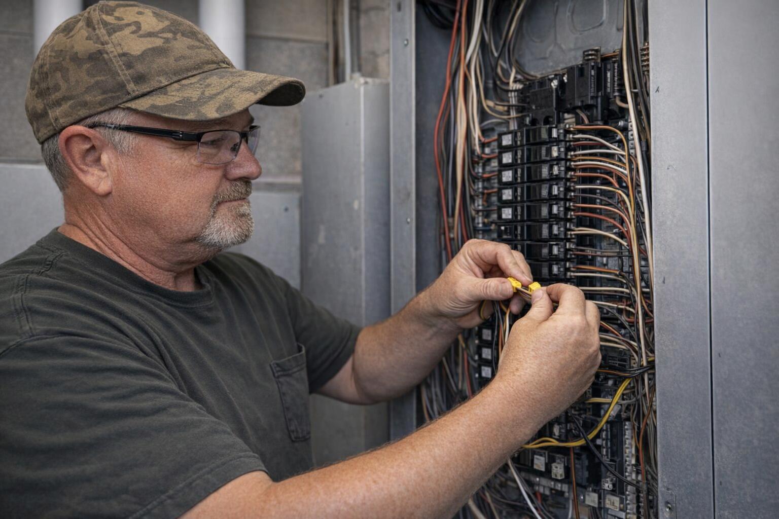 Picture of an electrician wiring a home in Highlands, BC