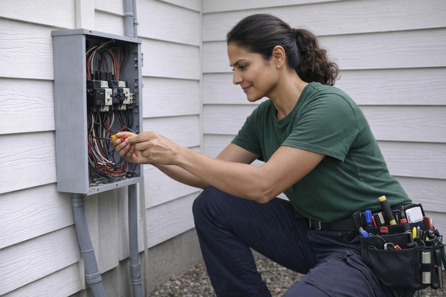 Picture of an electrician wiring a home in Langford, BC