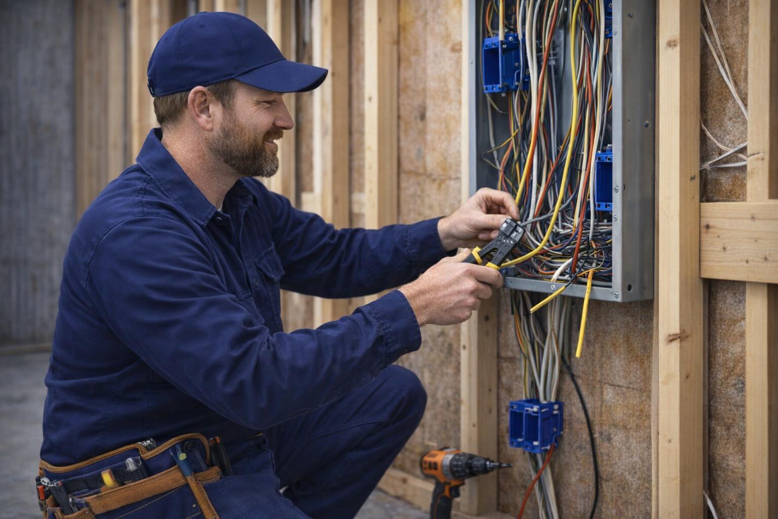 Picture of an electrician wiring a home in Oak Bay, BC