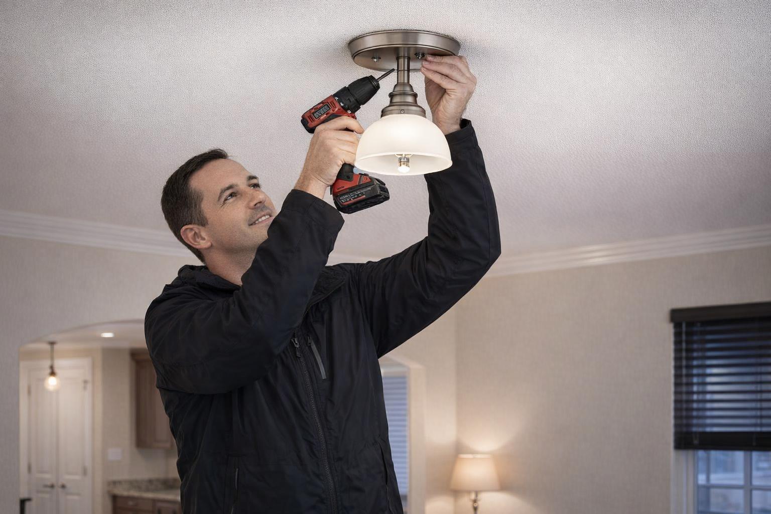 Picture of an electrician wiring a home in Sidney, BC