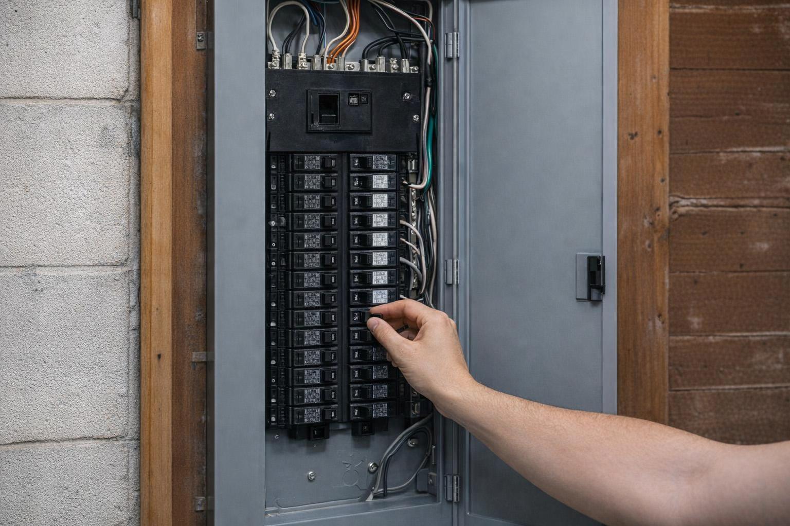 Picture of an electrician upgrading an electrical panel in Victoria, BC